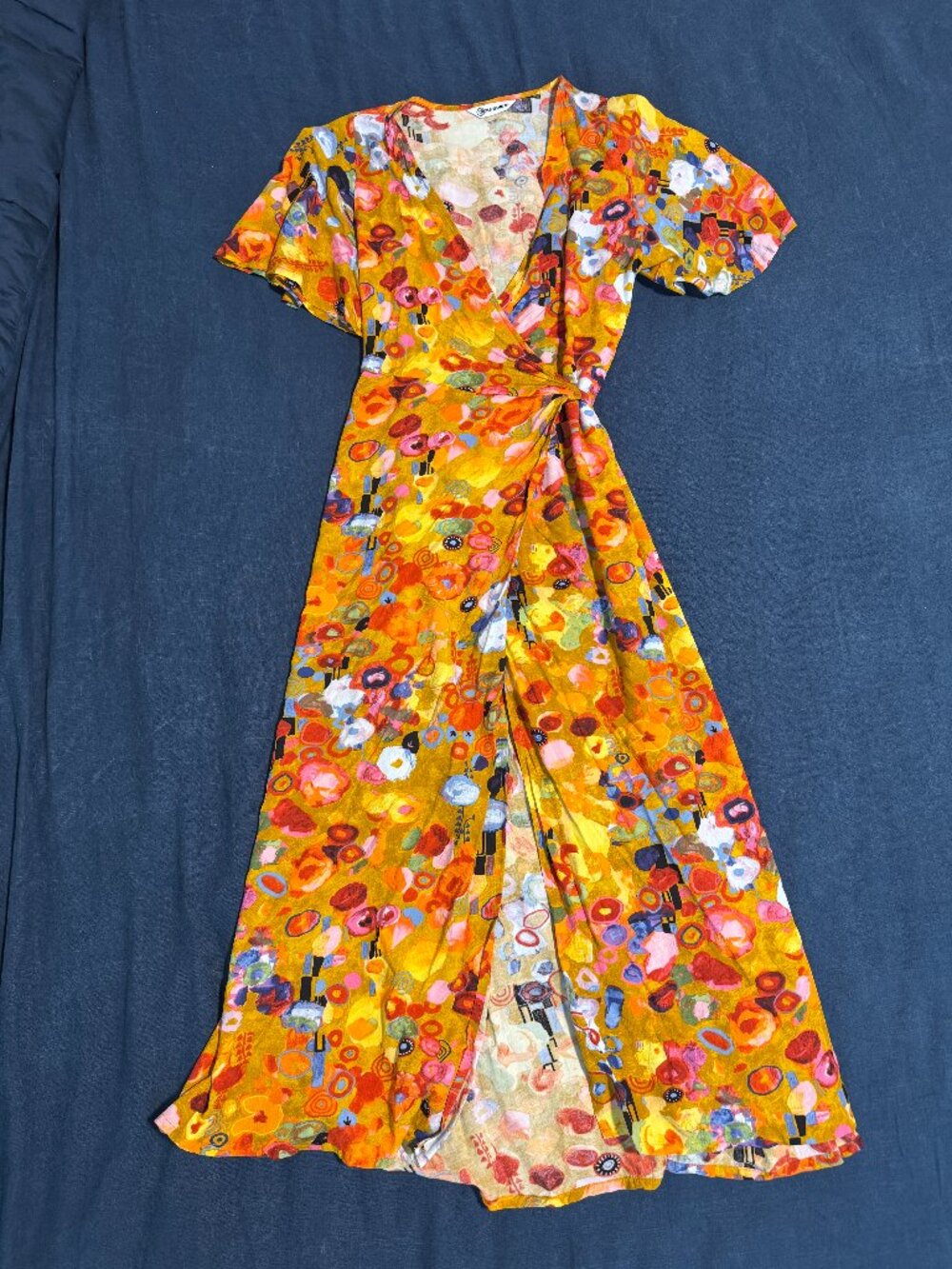 Jams World Wrap Dress Klimt Style Abstract Floral Art Print Flutter Sleeve